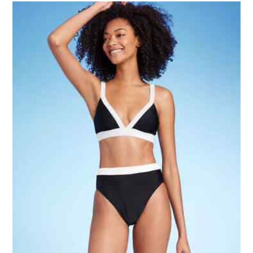 Shade & Shore Black and White Triangle Bikini Set